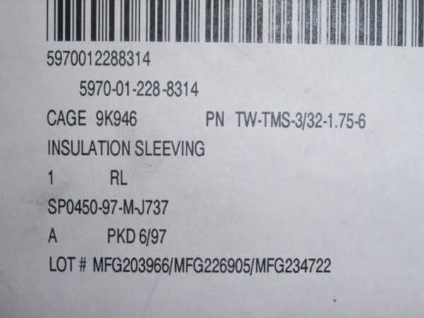 INSULATION SLEEVE, PER ROLL PN TW-TMS-3/32-1.75-6