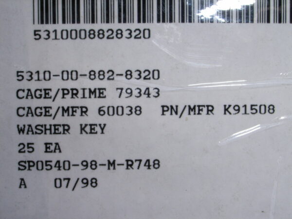 WASHER KEY P/N K91508