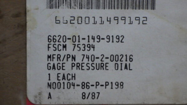 GAGE, PRESSURE P/N: 740-2-00216 - Image 2